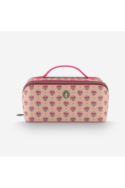 Jaipur Flower Pink Faux Leather Makeup Bag 23.5X10.5X11 cm