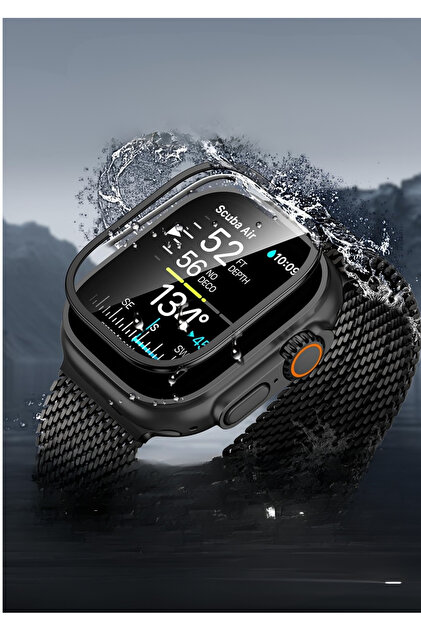 Apple Watch Metal Tampon+Tamperli Cam(Ultra 49mm) Ekran Koruyucu Anti-Scratch HD Tam Film