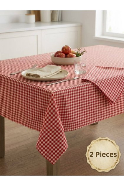 2 Pieces Gingham Patterned Multi-Purpose Decorative Tablecloth-Tablecloth-Picnic Cloth 160X155 cm