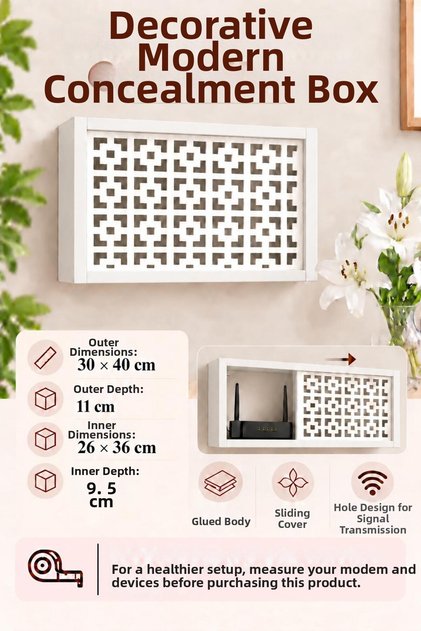 Wall Mountable Decorative Modem-Wifi and Insurance Storage Box 30X40 cm Depth 11 cm