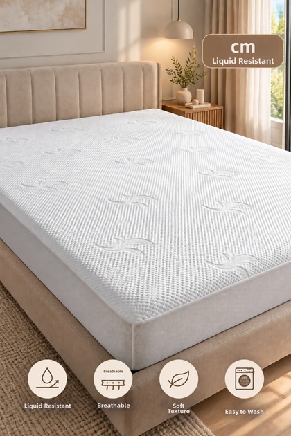 Safe White Cotton Patterned Soft Surface Liquid-Proof Mattress Cover