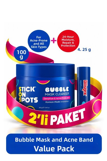Sos Bubble Mask 100 ml Foaming Clay Mask Medplus Stick - Intensive Care Lip Balm for Dry and Cracked Lips