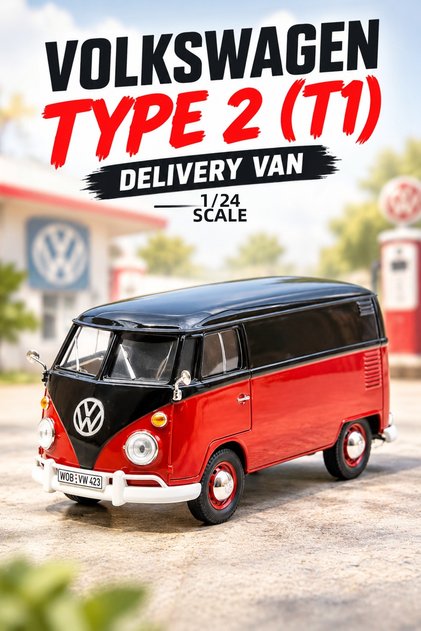 Volkswagen Type 2 T1 Minibus 1/24 Metal Model Car - Red Black