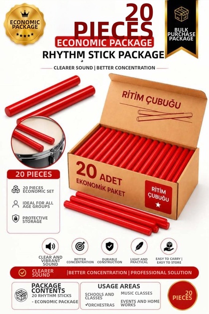 Örf-Bt-25Rd-10X Red Rhythm Stick Örf Tools Set 25 cm Carbon Fiber Wholesale Package (10 Pairs Single Color)