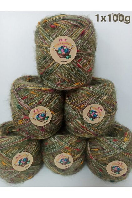 Fir de tricotat Kid Moher (Kaki deschis, Pompon multicolor) 100gr