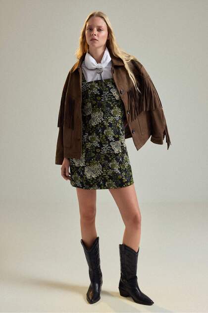 Multi-Colored Jacquard Floral Shift/Straight Cut Short / Mini Woven Dress Twoaw27El00153