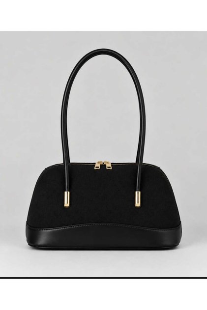 Women's Black Suede Double Zipper Hand and Shoulder Bag