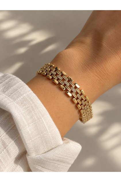 Çelik Rose Gold Zarif Gömme Taşlı Kuyumcu Model Molly Bileklik -kararma yapmaz-