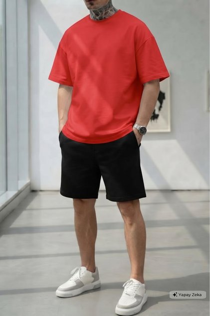 Men's Red Black Shorts T-Shirt Set