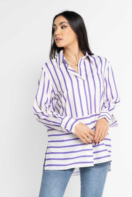 Women's Striped Long Sleeve Button-Up Shirt