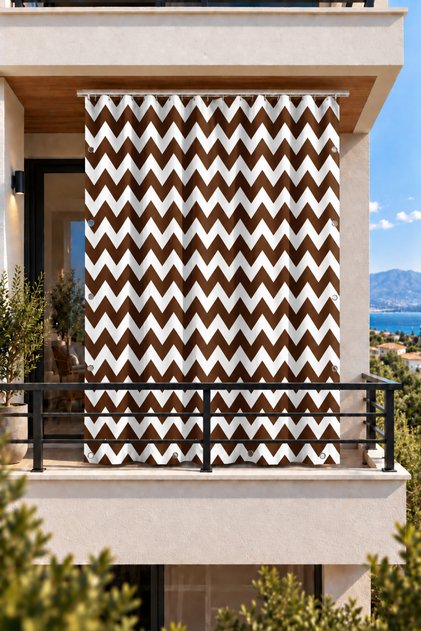 Balcony Curtain Enxboy with Optional Eyelets - Balcony Tarpaulin Zigzag Brown Ty901-2