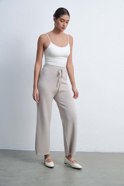 Solid High-Waist Pants