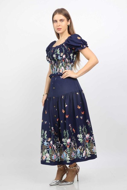 Floral Ruffled Midi Skirt