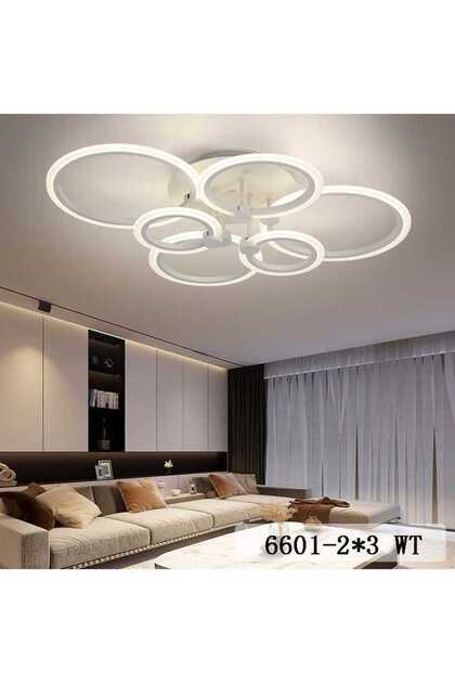 Lustră de tavan LED albă cu 6 lumini, cu telecomandă, 4000 lm