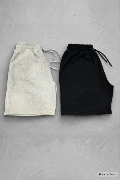 Unisex 2-Piece Classic Combed Cotton Shorts Grey-Black