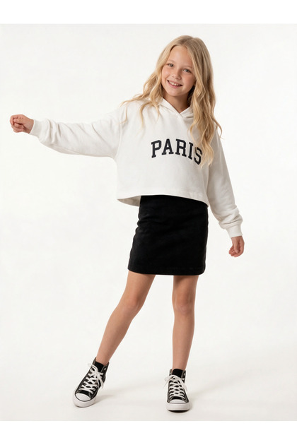 Kız Çocuk Ribana Elbise & Kapüşonlu Sweatshirt 2’li Takım