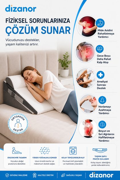 Ortopedik Üçgen Yastık Seti 3 Parça Sırt Bel Boyun Destek Minderi Ayarlanabilir Yıkanabilir Kılıflı
