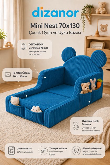 Mini Nest 6’sı 1 Arada Modüler Bebek Oyun Parkı, Park Yatak, Beşik, Baza, Oyun Alanı ve Top Havuzu