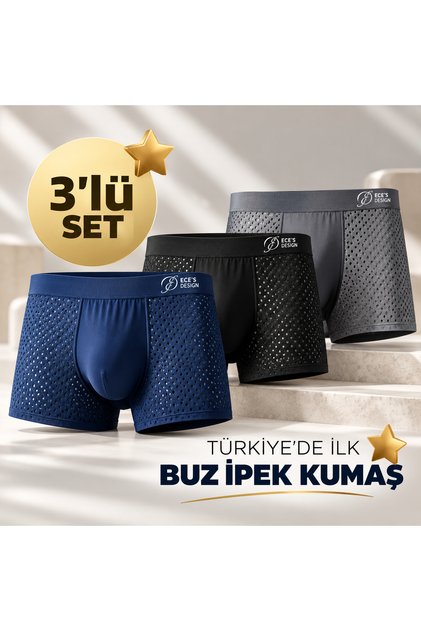 Ece's Men's 3-Piece Ice Silk Boxer Set Breathable M1001