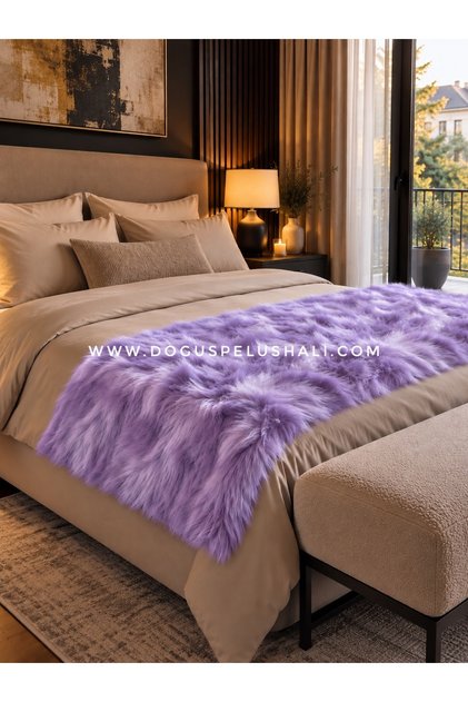 Soft Textured Lilac Plush Bed Runner