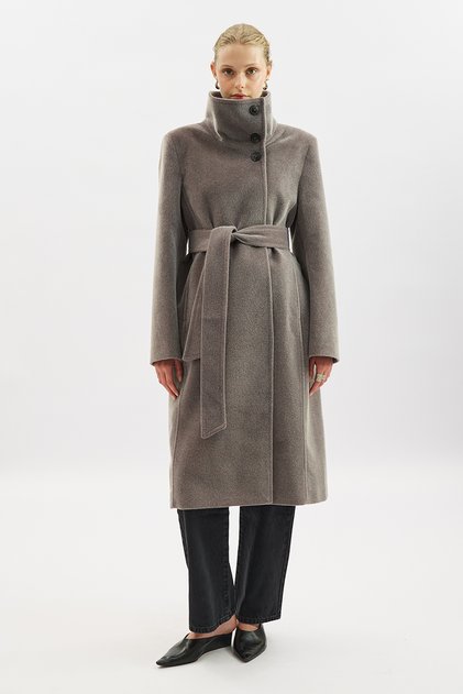 Premium Kaşe Trench Designed Coat Soft Gray