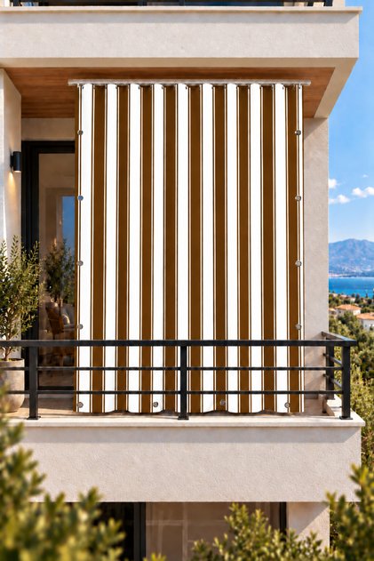 Brown White Balcony Curtain with Enxboy Option and Eyelets Ty901-2