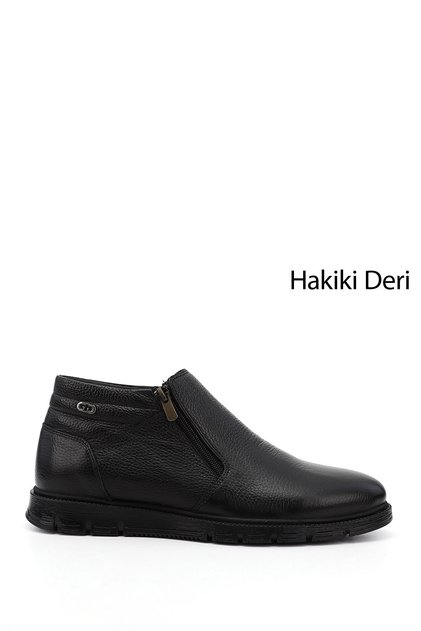 Black Genuine Leather Zippered Men's Boots 01791