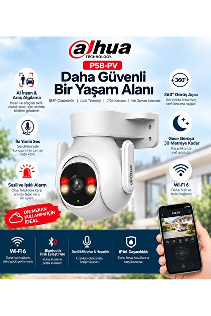 P5B-PV 5MP Dış Mekan Sabit Odaklı Wi-Fi Pan & Tilt Ağ Kamerası