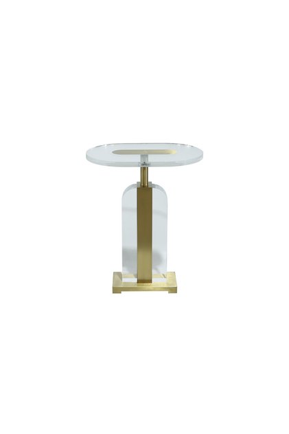 Luxury Oval Side Table with Clear Acrylic & Gold Stainless Steel