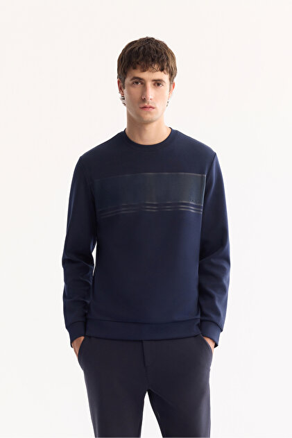 Erkek Siyah Bisiklet Yaka Pamuklu Bi-Stretch Baskılı Regular Fit Sweatshirt A52Y1215