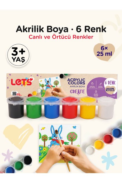 Akrilik Boya Seti 6 Renk 25 ml – Ana Renkler | Let's