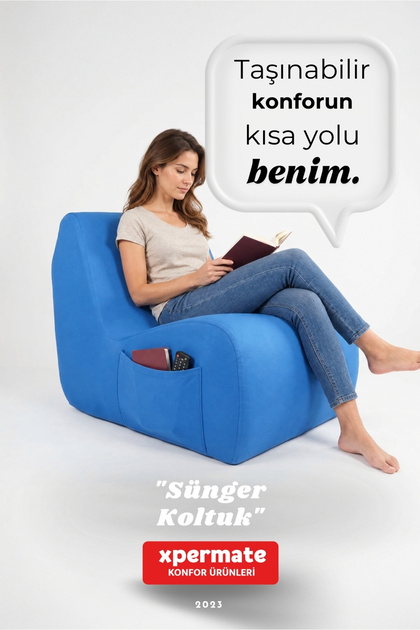 Tekli Sünger Armut Koltuk Yer Koltuğu Taşınabilir Oturma Koltuğu Salon Çocuk Odası Balkon Mavi