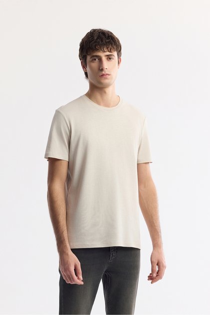 Men's Beige Crew Neck Soft Touch Basic Regular Fit T-Shirt B001171