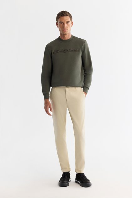 Erkek Bej Yanı Lastikli Yumuşak Tuşeli Duble Paça Slim Fit Pantolon A42Y3007
