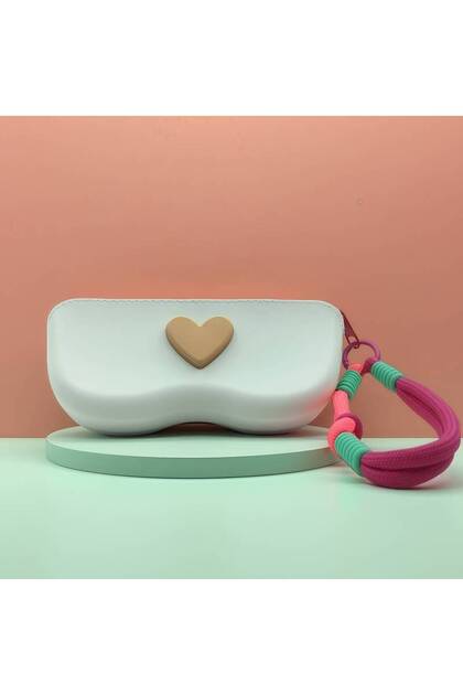 1Pc Heart-Shaped Silicone Glasses Storage Bag with Handmade Braided Rope and Fresh Color Scheme Sung