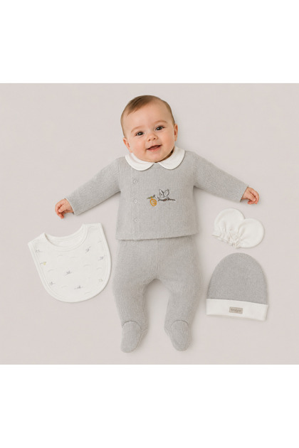 Baby Boy 5-Piece Hospital Discharge Set Gray-Ecru 12125