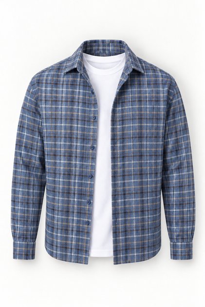 Carol Relaxed Fit Cotton Striped Flannel Men's Shirt - Blue