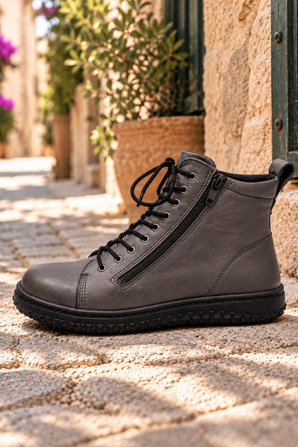 Genuine Leather Lace-Up Zippered Casual Boots Model Name: Maat