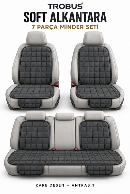 Suzuki Vitara 2015 ve Sonrası Uyumlu Soft Alkantra Kare Desen 7 Parça Oto Koltuk Minderi Antrasit