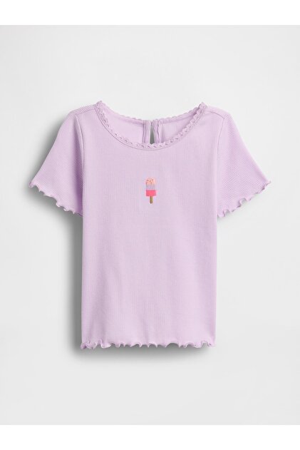 Kız Bebek Lila Dondurma İşlemeli Fitilli T-Shirt