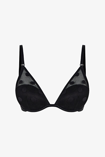 Siyah Dot Mesh Push Up Destekli Sütyen