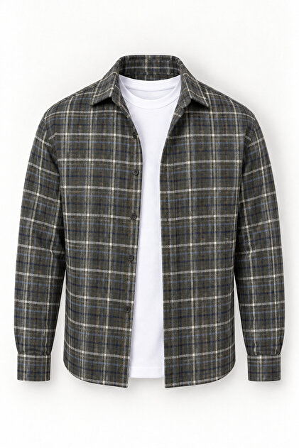Carol Relaxed Fit Cotton Striped Flannel Men's Shirt - Green