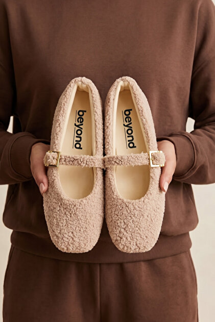 Women's Mink Sherpa Furry Buckle Casual Ballerinas 1 cm Byndsharp01