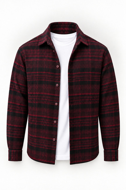 Brandon Relaxed Fit Pamuklu Geniş Çizgili Oduncu Erkek Gömlek - Bordo