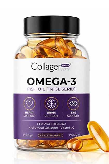 Omega-3 Balık Yağı 90 X 1000mg Softgel, Hidrolize Kolajen & C Vitamini