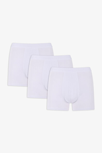 Erkek Pamuklu Basic White Tape 3lü Boxer