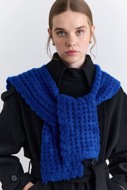 Soft Textured Collared Shawl Blue