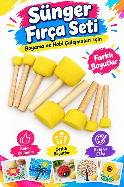 Ponpon Tampon Sünger Fırça Seti 8 Li 1 Paket
