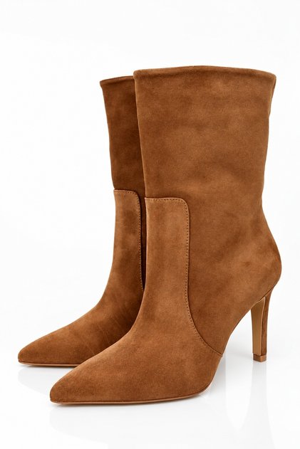 Honey Suede Pointed Toe Heeled Boots 24332