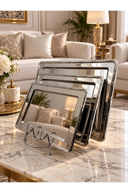 Nickel Handless Serving Tray Set - 3 Pieces Ms-6056